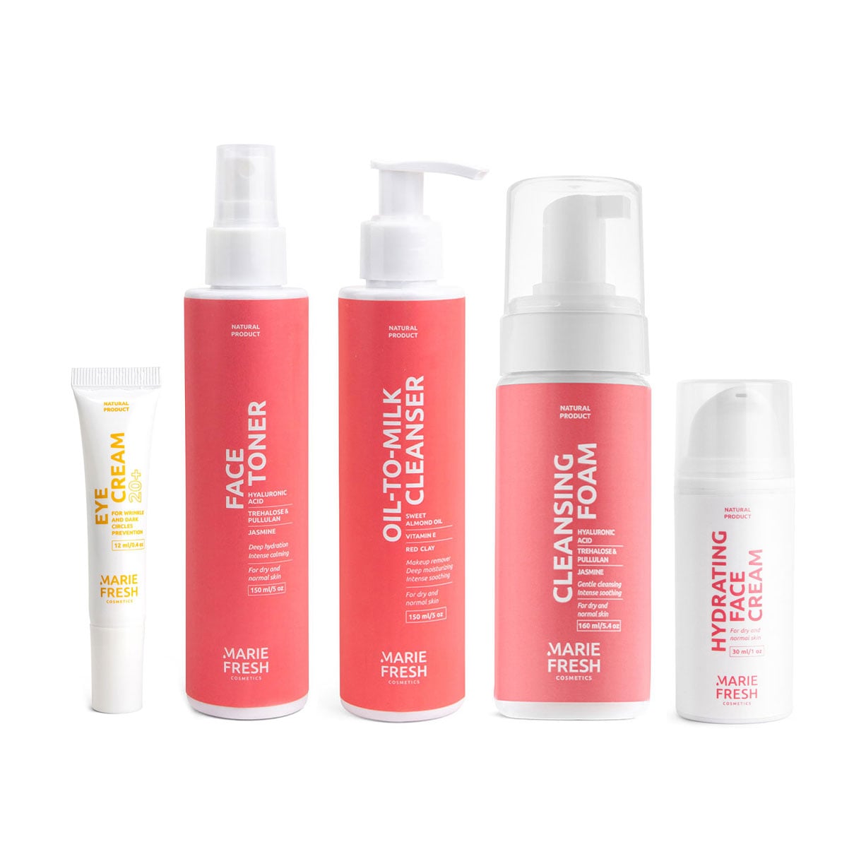 Набір Marie Fresh Cosmetics Комплексний догляд за молодою, сухою та нормальною шкірою обличчя, 5 продуктів (з пінкою)